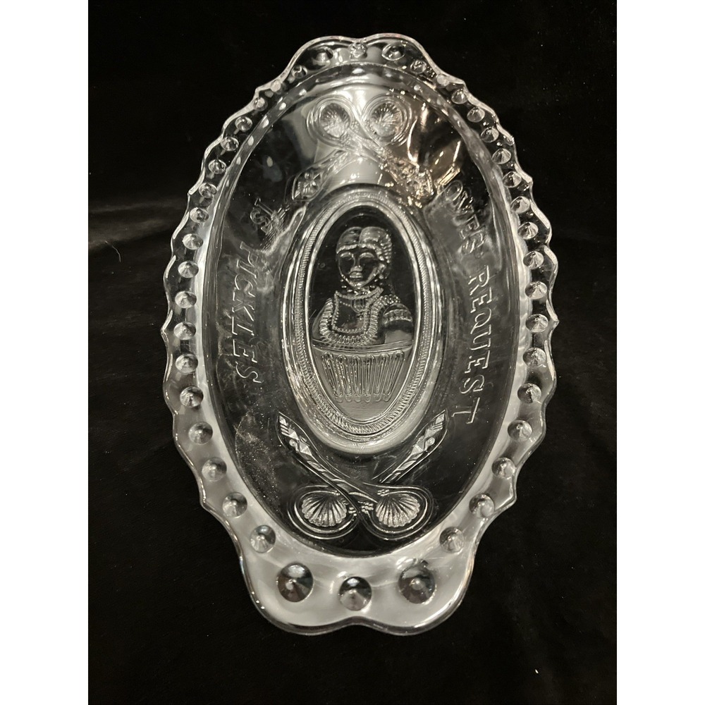 Vintage Imperial Glass Loves Request is Pickles Dish Kate Claxton Clear Oval